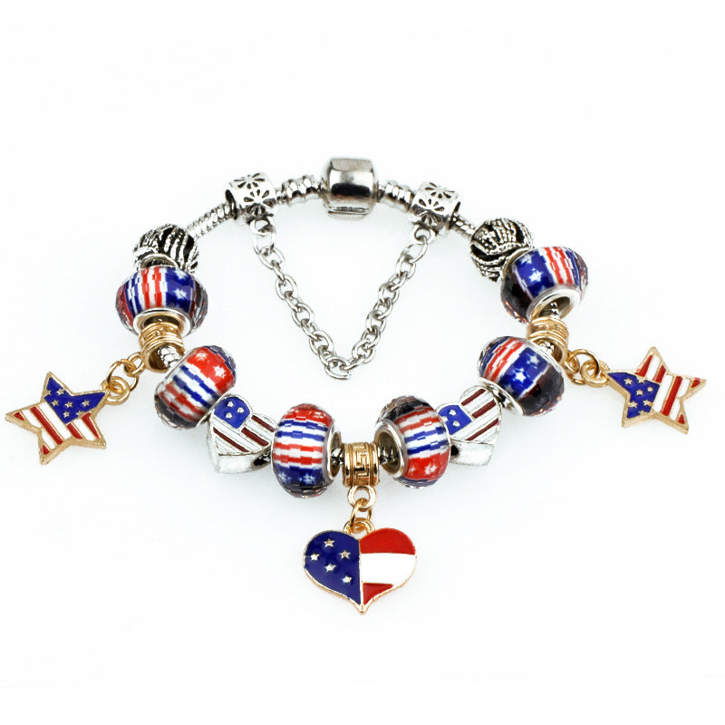 Wholesale of American Flag Beaded Alloy Bracelets